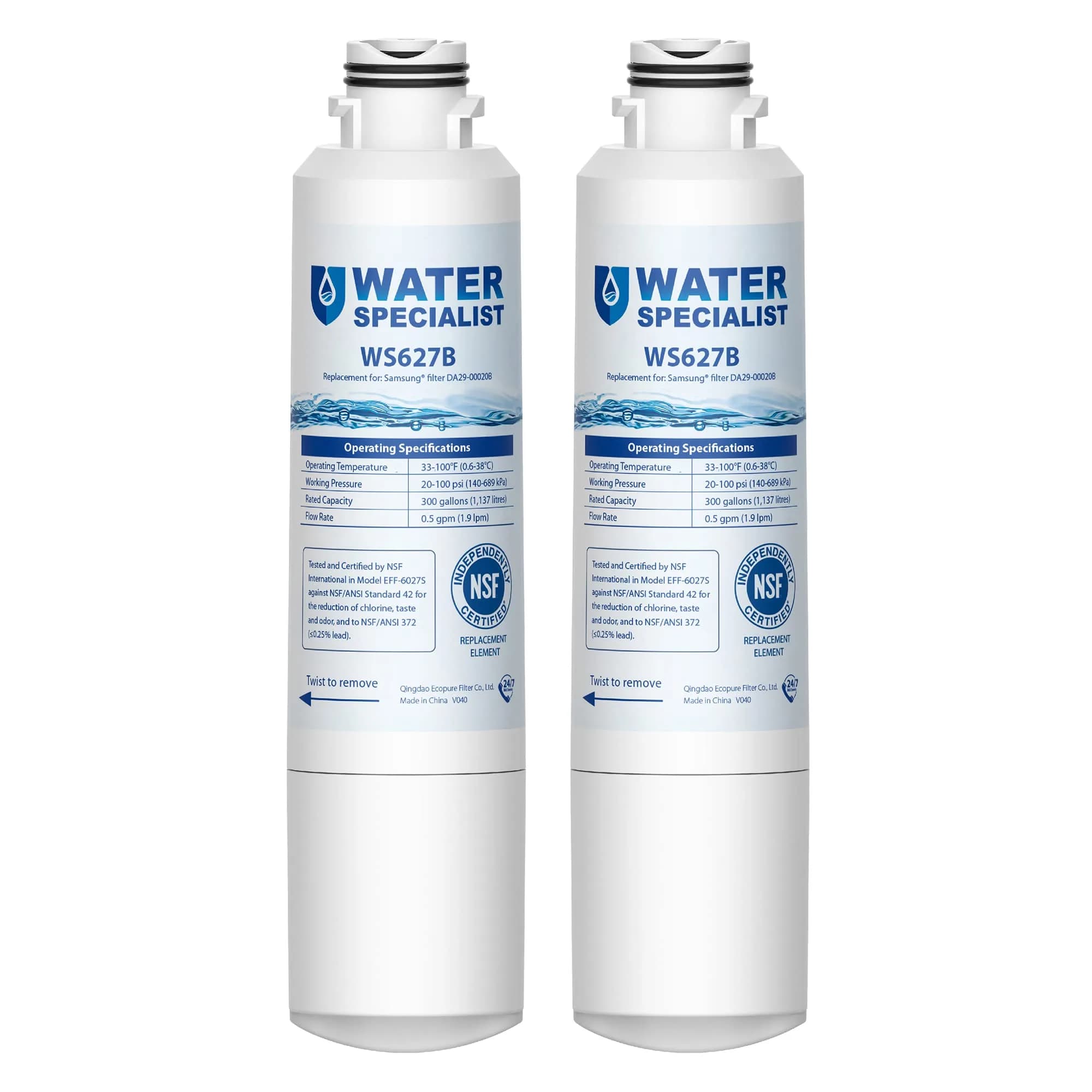 Waterspecialist Refrigerator Water Filter 2-Pack | NSF 42/372 Certified for Samsung DA29-00020B - main product image