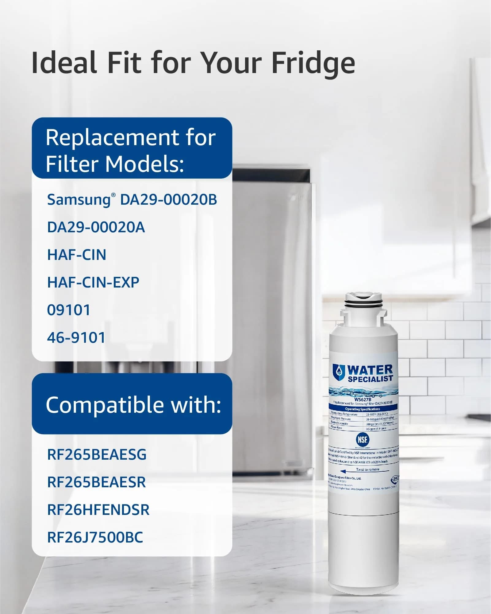 Waterspecialist Refrigerator Water Filter 2-Pack | NSF 42/372 Certified for Samsung DA29-00020B - view 5