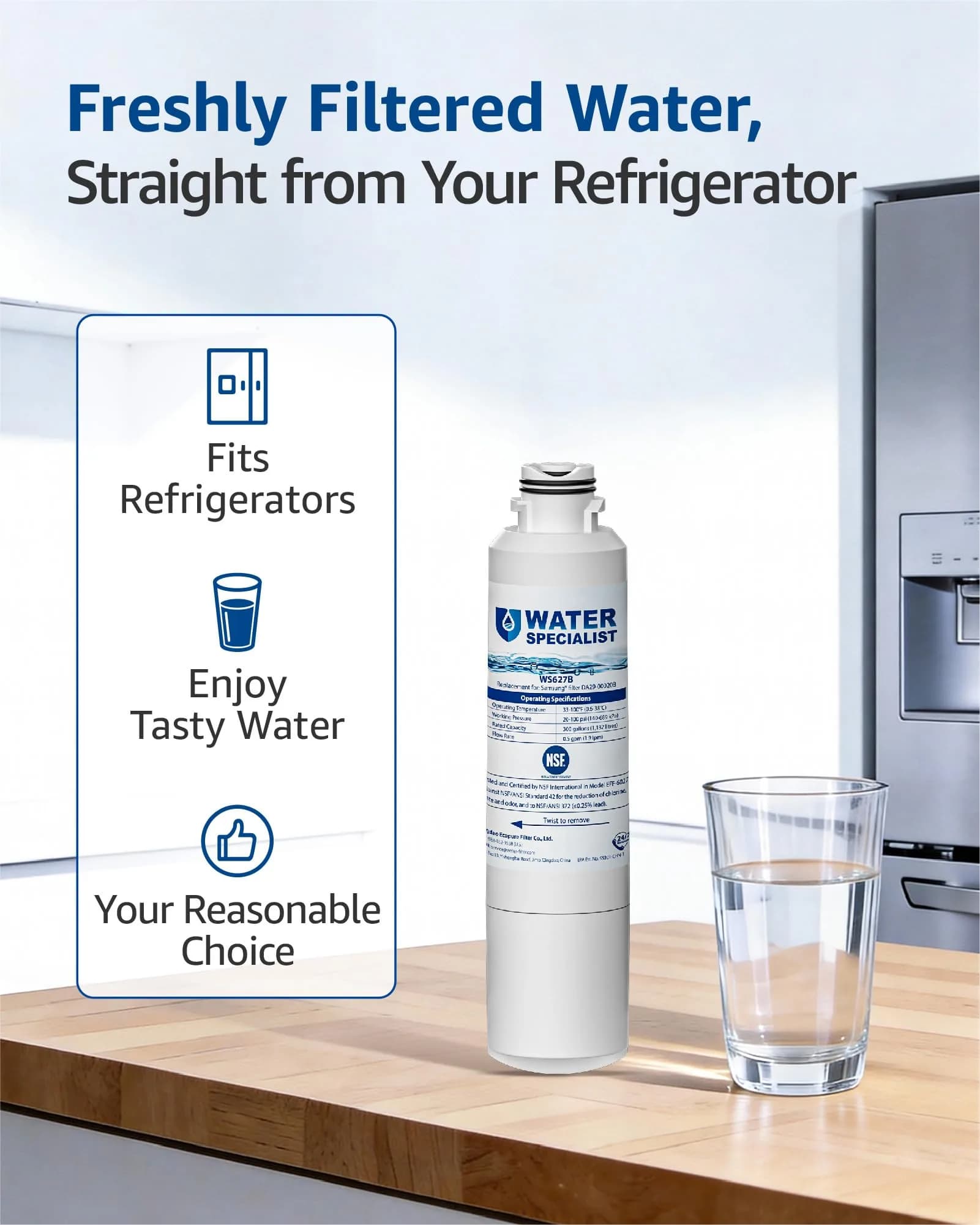 Waterspecialist Refrigerator Water Filter 2-Pack | NSF 42/372 Certified for Samsung DA29-00020B - view 7