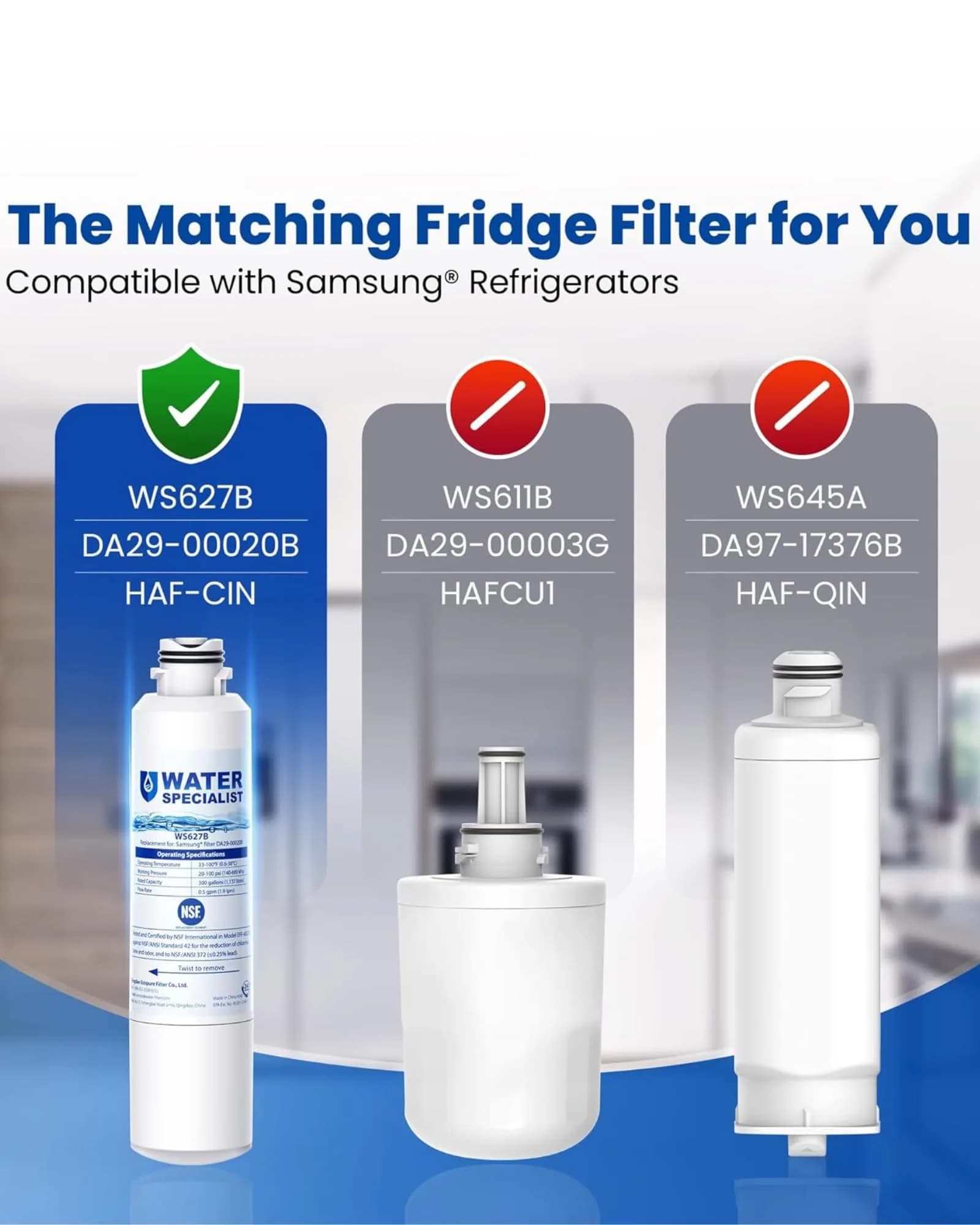 Waterspecialist Refrigerator Water Filter 2-Pack | NSF 42/372 Certified for Samsung DA29-00020B - view 3