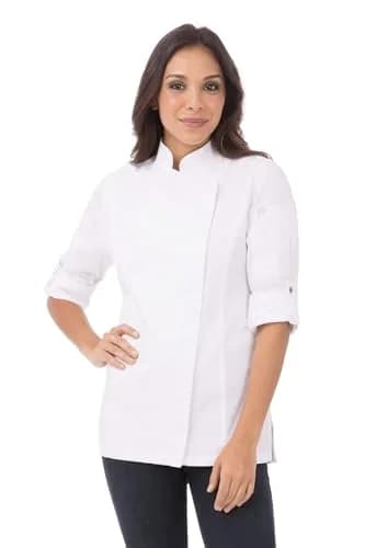 Chef Works Women's Hartford Chef Coat, White, Medium | Feminine Fit & Lightweight Poly Cotton Twill thumbnail 1