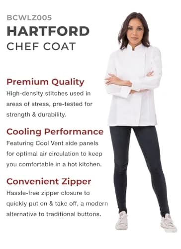 Chef Works Women's Hartford Chef Coat, White, Medium | Feminine Fit & Lightweight Poly Cotton Twill thumbnail 2