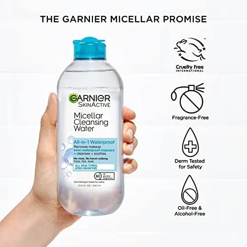 Garnier Micellar Cleansing Water for Waterproof Makeup, Hydrating Facial Cleanser & Makeup Remover, 400mL (13.5 Fl Oz) x 2 | Vegan, Cruelty-Free thumbnail 5