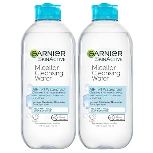 Garnier Micellar Cleansing Water for Waterproof Makeup, Hydrating Facial Cleanser & Makeup Remover, 400mL (13.5 Fl Oz) x 2 | Vegan, Cruelty-Free thumbnail 1