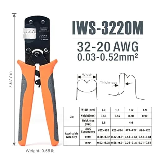 IWISS IWS-3220M Micro Connector Pin Crimping Tool 0.03-0.52mm² 32-20AWG | Precise, Durable, US-imported thumbnail 3