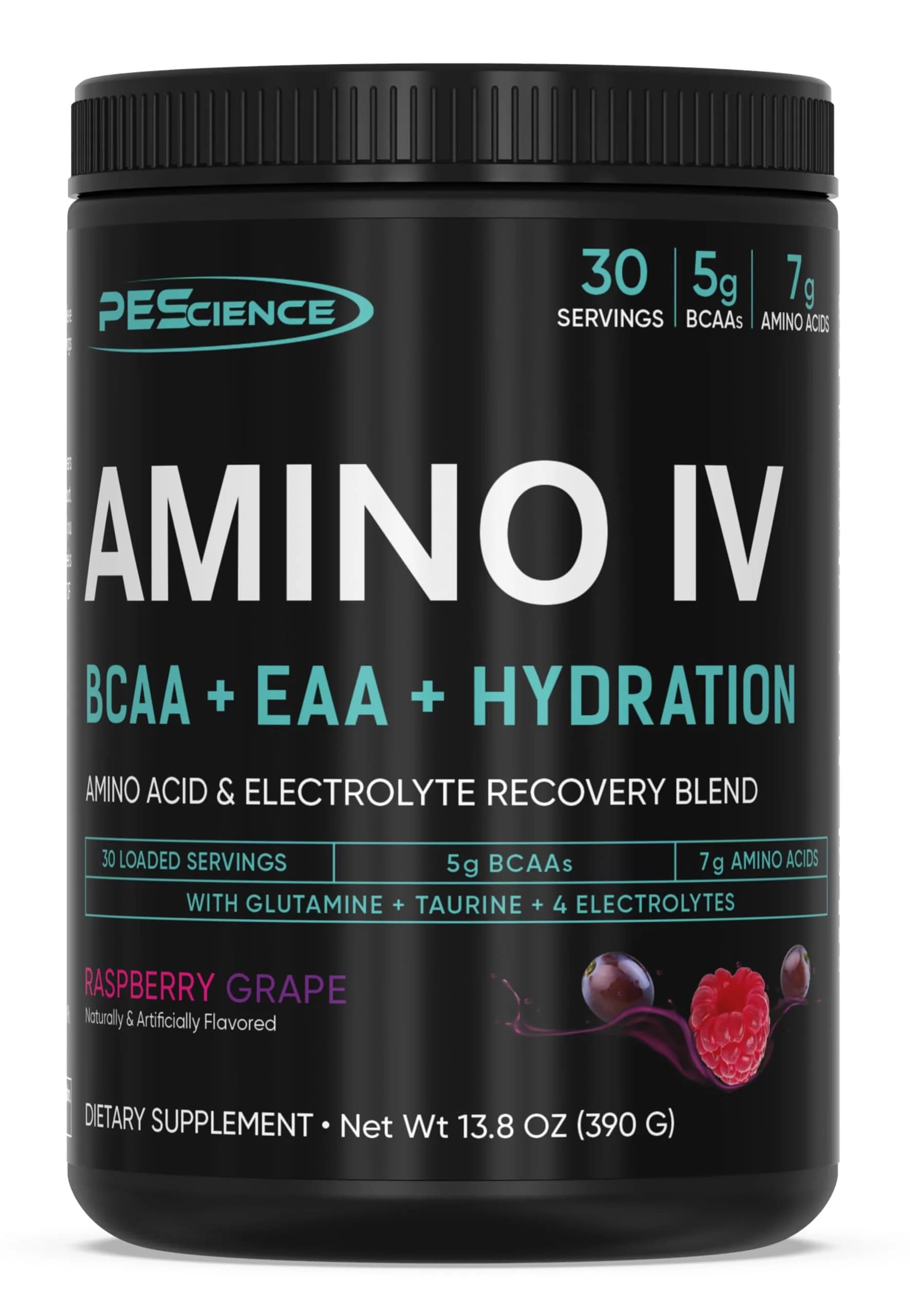 PEScience Amino IV BCAA & EAA Powder, Raspberry Grape | Complete Amino Acid & Electrolyte Support for Muscle Recovery