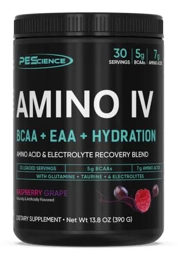 PEScience Amino IV BCAA & EAA Powder, Raspberry Grape | Complete Amino Acid & Electrolyte Support for Muscle Recovery thumbnail 1