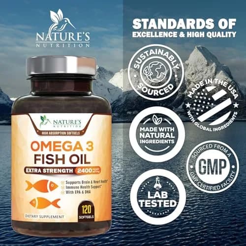 Nature's Nutrition Omega 3 Fish Oil 2400mg | Triple Strength Daily Supplement with EPA & DHA (120 Softgels) thumbnail 4