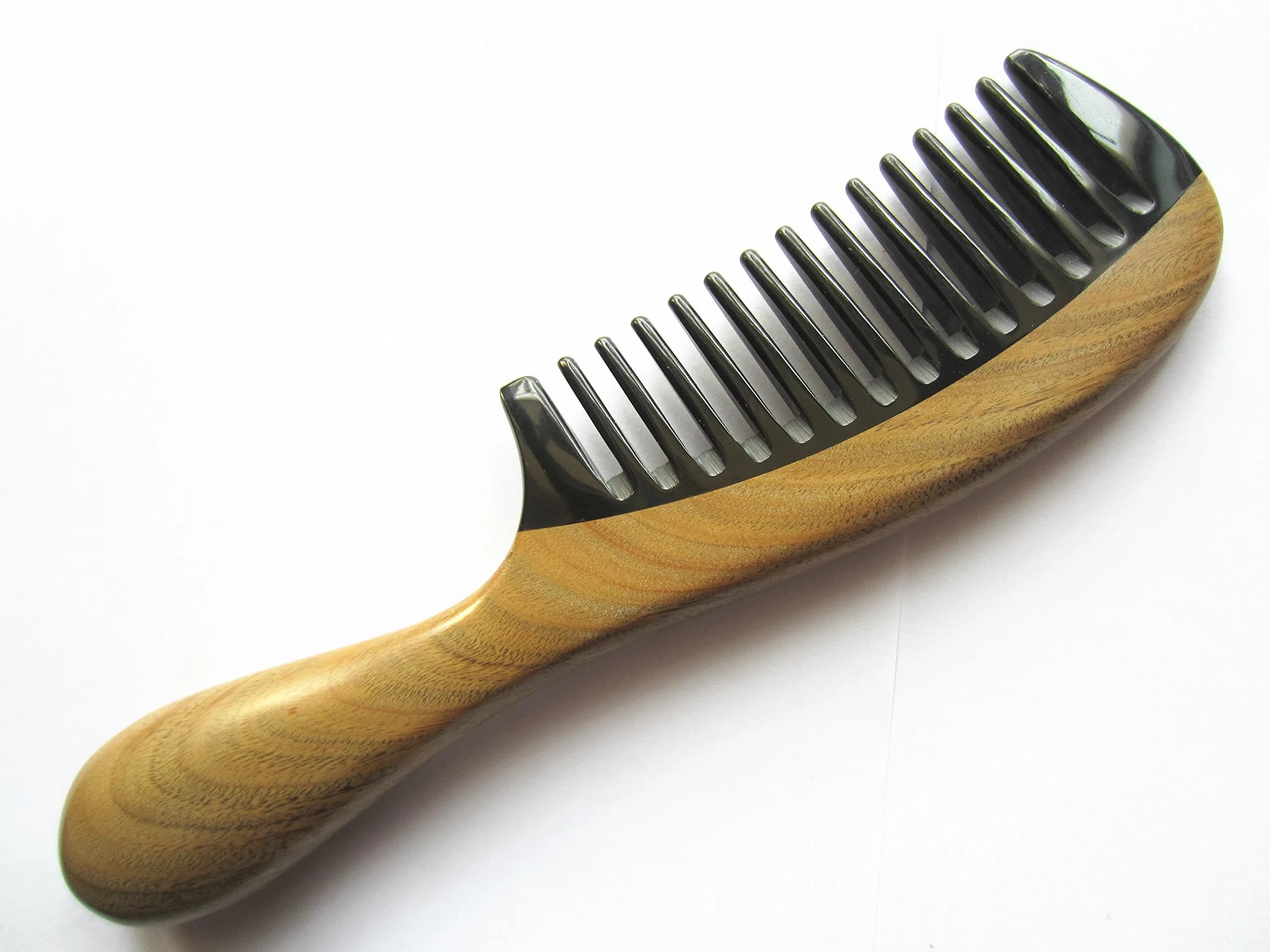 Myhsmooth Handmade No Static Buffalo Horn Comb Pack of 2 | Natural Scalp Massage & Anti-Static — Black