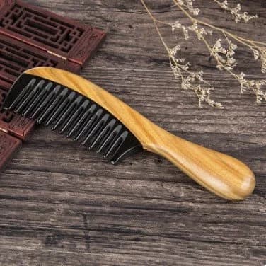 Myhsmooth Wide Tooth Handmade No Static Buffalo Horn Comb with Green Sandalwood Handle | Traditional Craft for Hair Care (70-120 chars) thumbnail 2