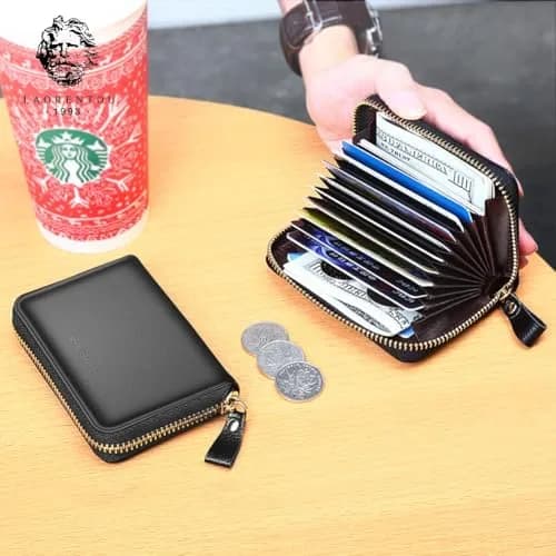 LAORENTOU Men Wallet Genuine Leather Card Holder for Men | Slim, Full-Grain Cowhide, RFID-Blocking (Black) thumbnail 7
