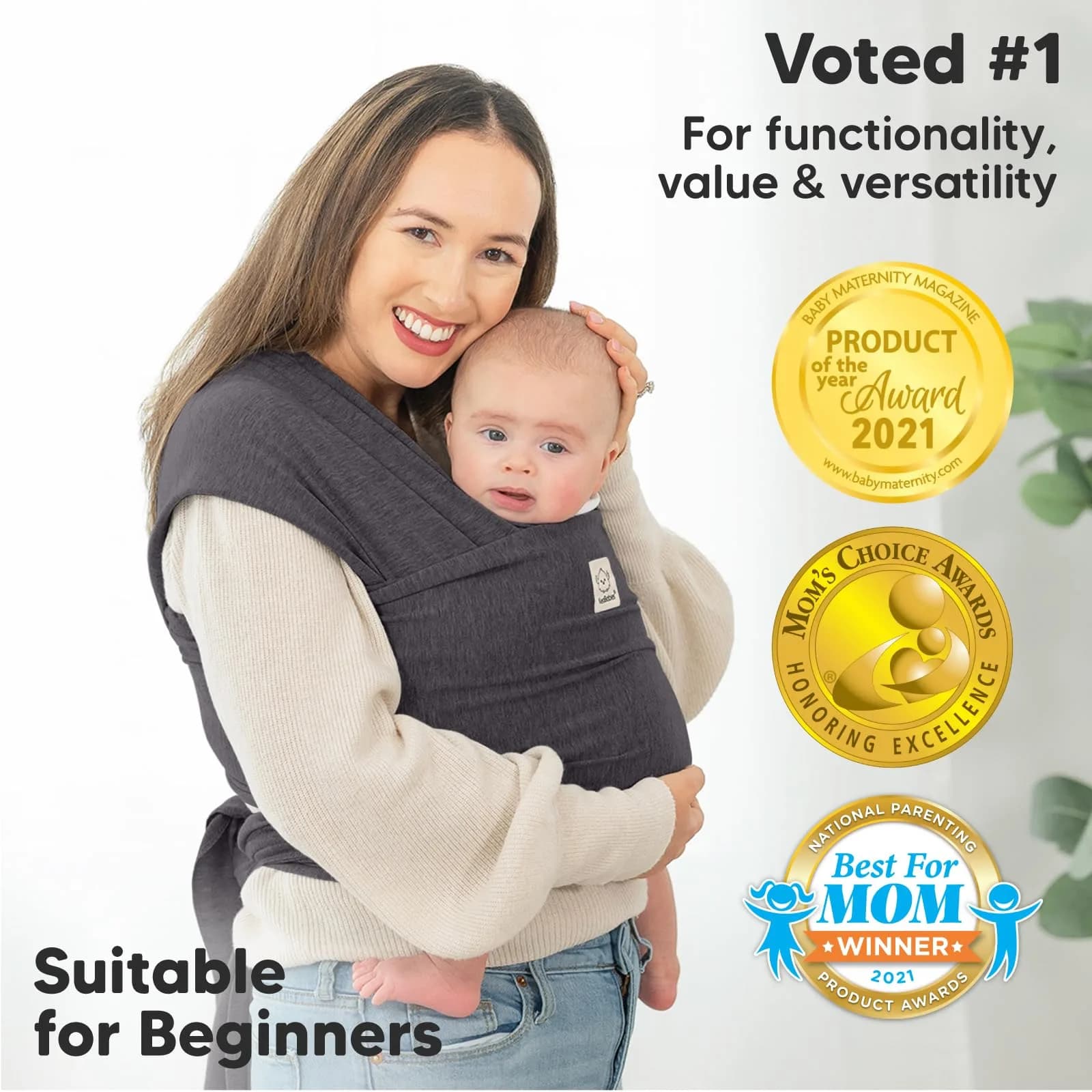 KeaBabies Original Baby Wrap Carrier Pink Daisies | Ergonomic, IHDI Certified, Breathable Fabric - view 3