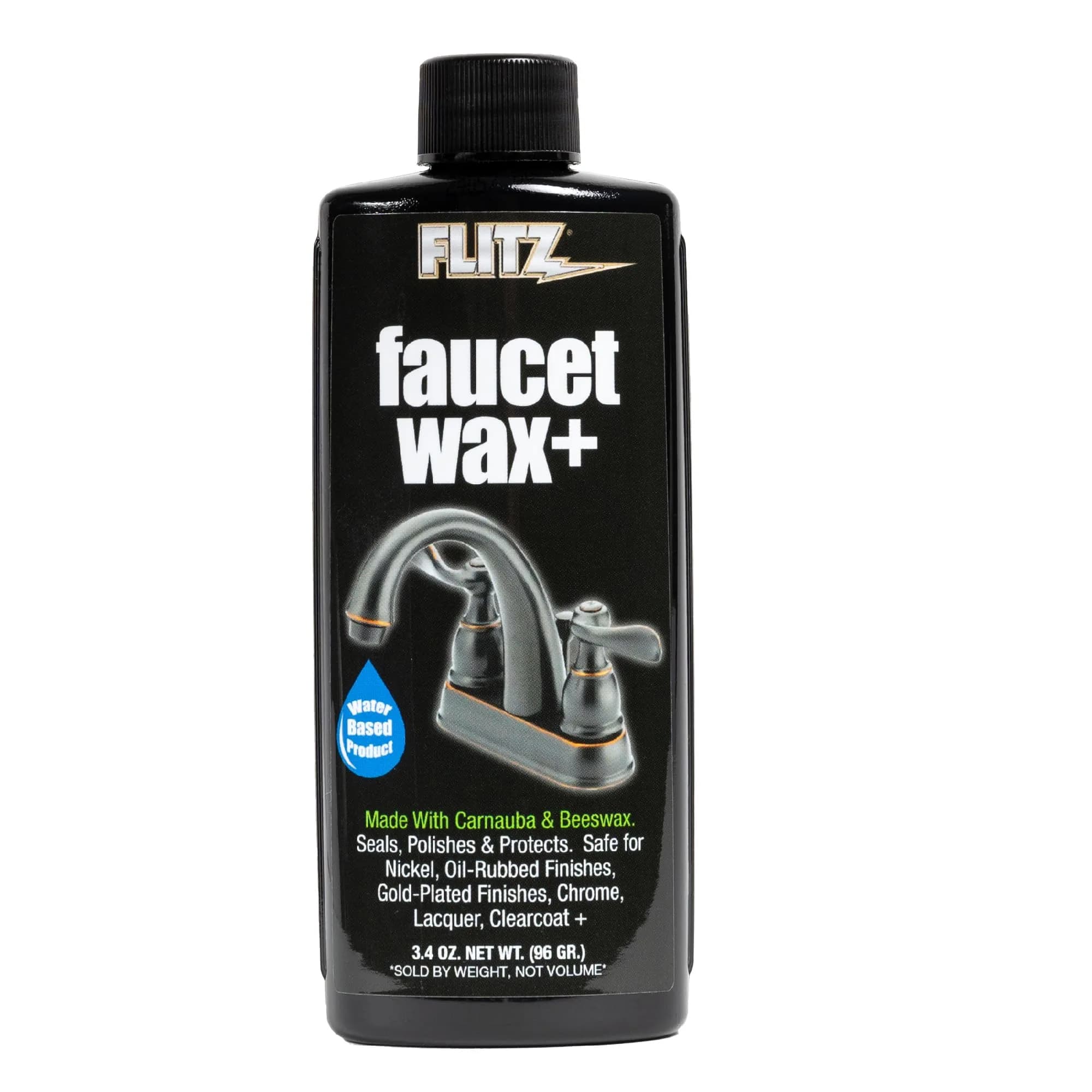 FLITZ Faucet Wax Plus - 3.4oz USA-Made Water-Based Metal & Granite Polish for Water Stains & Fingerprints - main product image