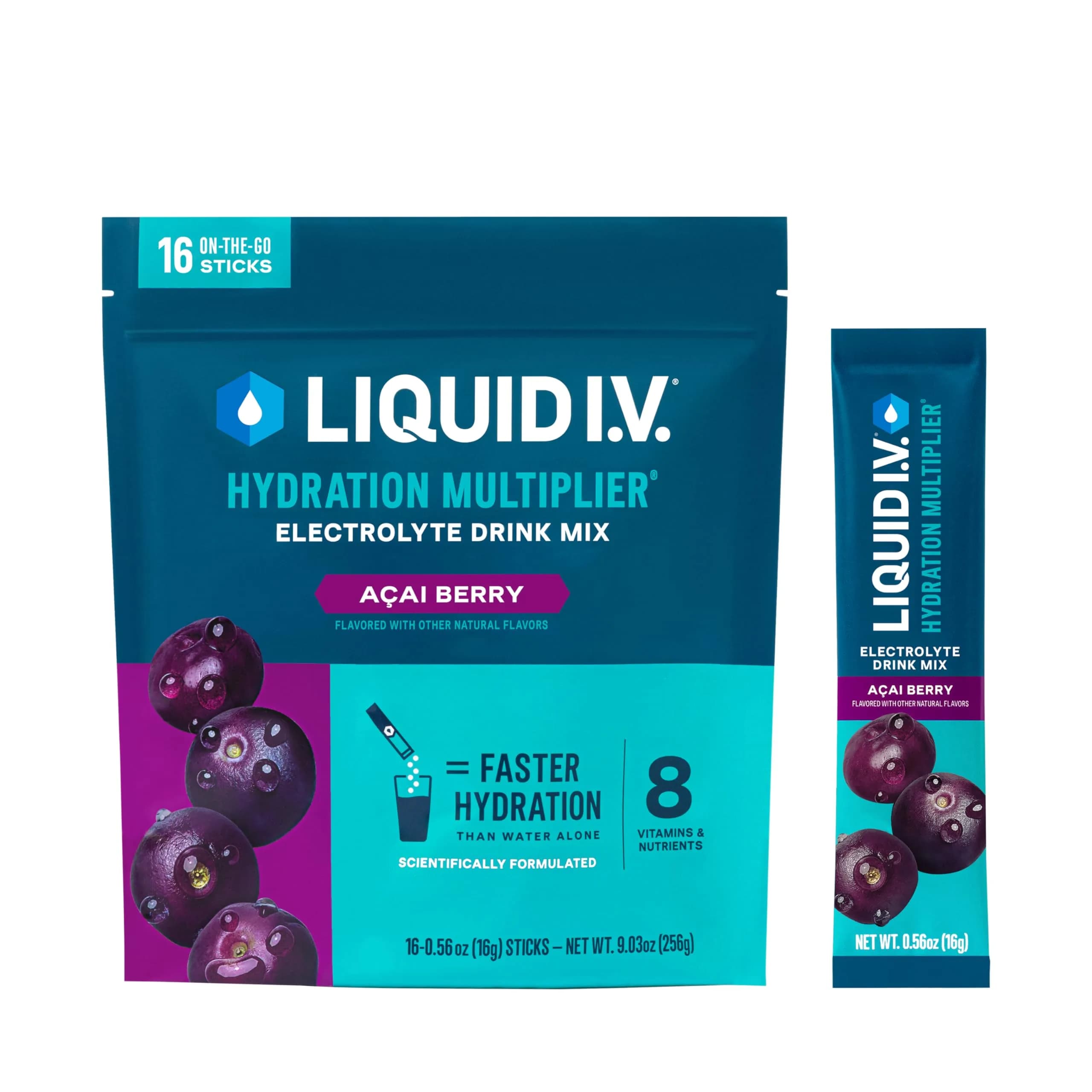 Liquid I.V. Hydration Electrolytes Acai Berry 16 Count Stick Pack | Faster Hydration Than Water - main product image