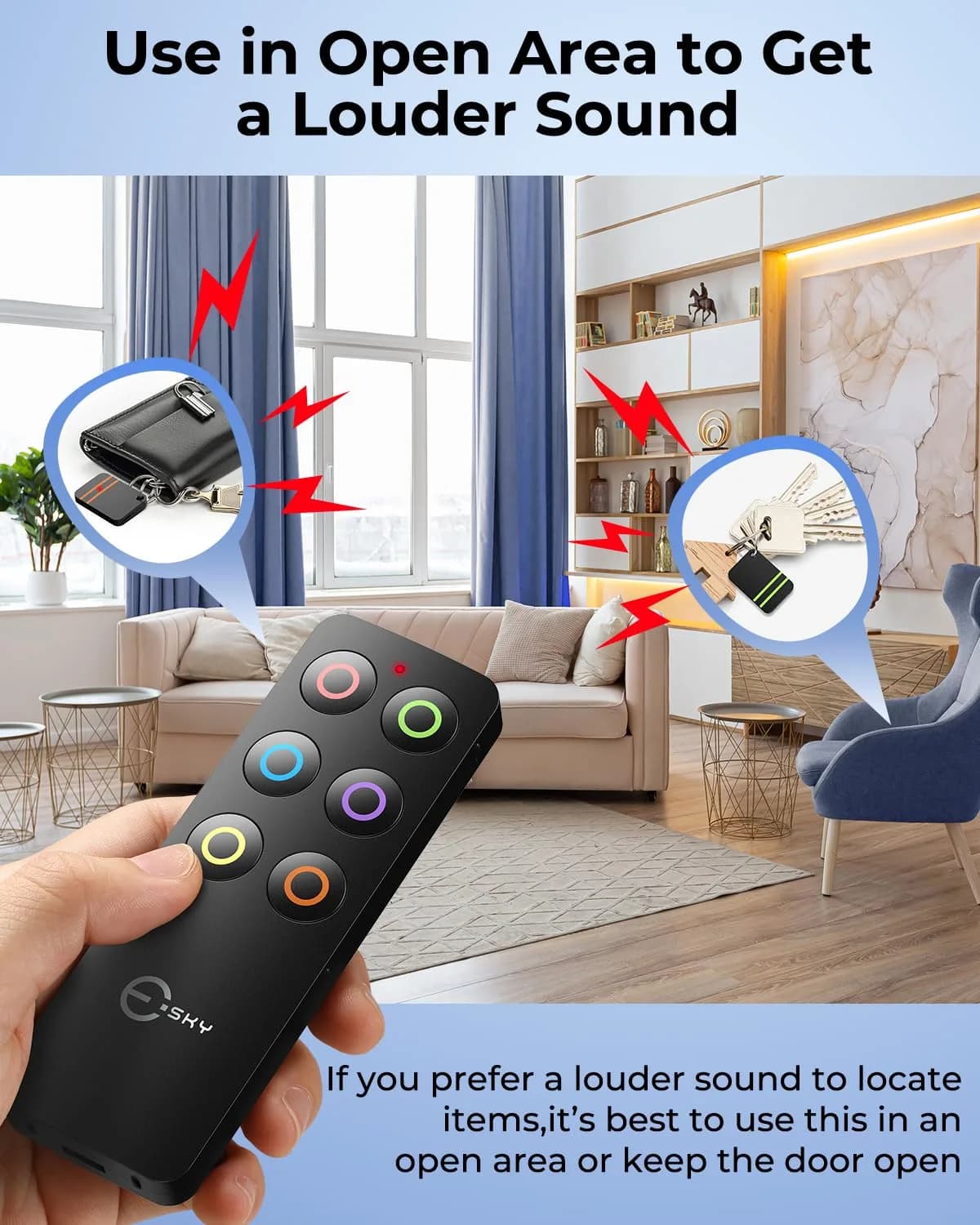 Esky Key Finder Locator with Sound, 6 Receivers & LED Light | 30m (100ft) Range - view 6