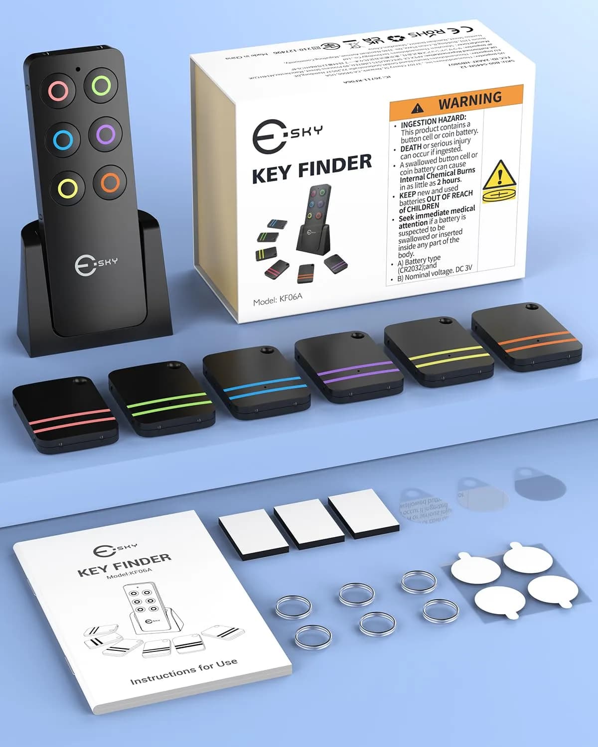 Esky Key Finder Locator with Sound, 6 Receivers & LED Light | 30m (100ft) Range - view 8