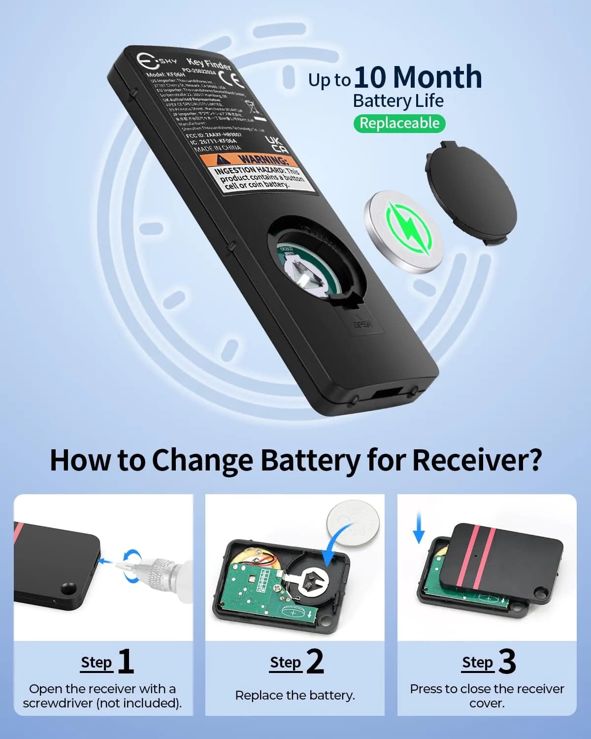 Esky Key Finder Locator with Sound, 6 Receivers & LED Light | 30m (100ft) Range - view 4