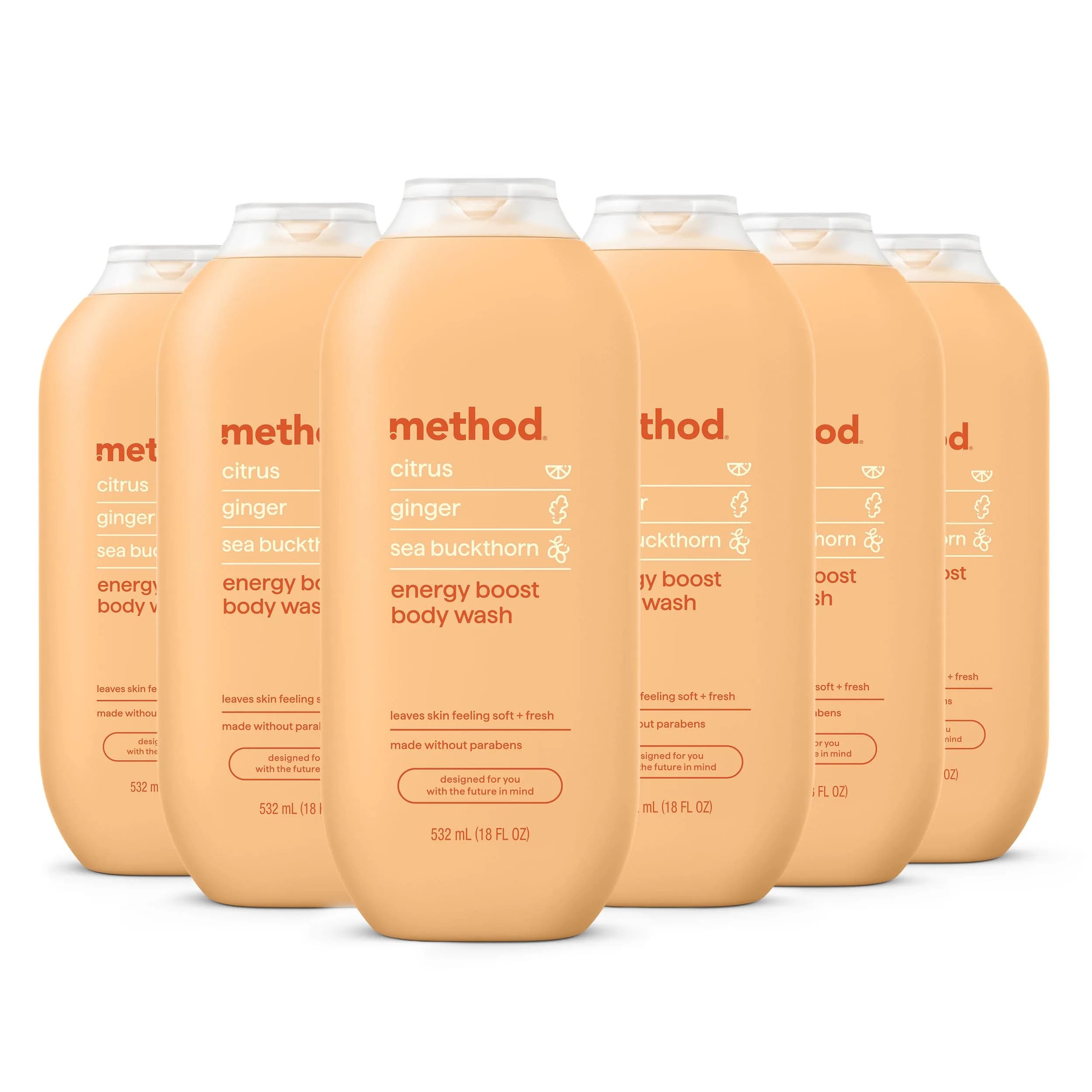 method Energy Boost Body Wash | 108 fl oz (18 fl oz, 6 Pack) | Hydrates & Refreshes Skin - main product image