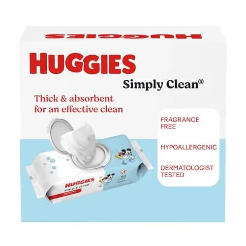 Huggies Simply Clean Baby Wipes, Unscented, 64 Wipes | Hypoallergenic & pH Balanced for Sensitive Skin thumbnail 7