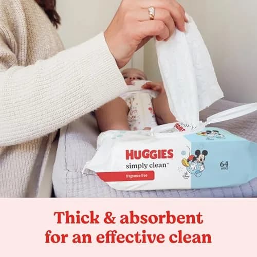 Huggies Simply Clean Baby Wipes, Unscented, 64 Wipes | Hypoallergenic & pH Balanced for Sensitive Skin thumbnail 3