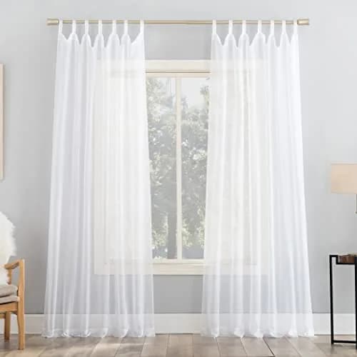No. 918 Emily Sheer Voile Tab Top Curtain Panel, 59" x 84", White | Light-Filtering Sheer Fabric for Elegant Windows thumbnail 1
