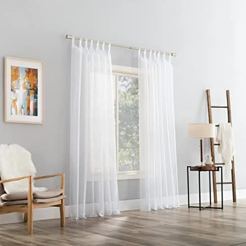 No. 918 Emily Sheer Voile Tab Top Curtain Panel, 59" x 84", White | Light-Filtering Sheer Fabric for Elegant Windows thumbnail 4