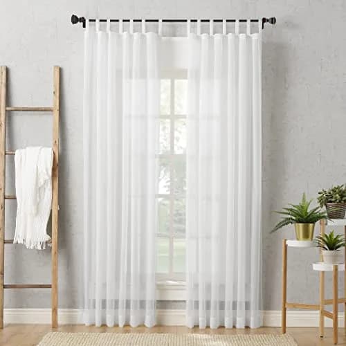 No. 918 Emily Sheer Voile Tab Top Curtain Panel, 59" x 84", White | Light-Filtering Sheer Fabric for Elegant Windows thumbnail 5
