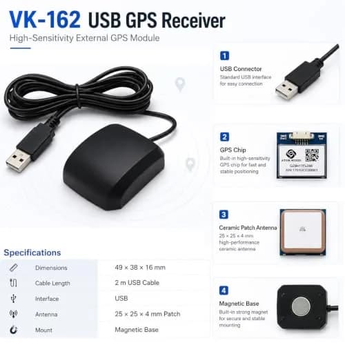 Geekstory VK-162 G-Mouse USB GPS Dongle Receiver 1.95m Cable | External GPS Antenna for Raspberry Pi thumbnail 2