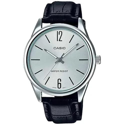 Casio MTP-V005L-7B Men's Analog Watch 40mm | Silver Dial & Black Leather Band thumbnail 1