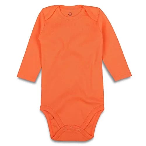 ROMPERINBOX Unisex Solid Baby Bodysuit 0-24 Months (3-6 months, Orange long sleeve) | Soft Cotton, Easy Diaper Change thumbnail 1