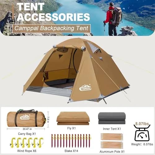 Camppal 2-3 Person Backpacking Tent Waterproof Windproof 4 Season | Easy Setup for Camping & Hiking thumbnail 8