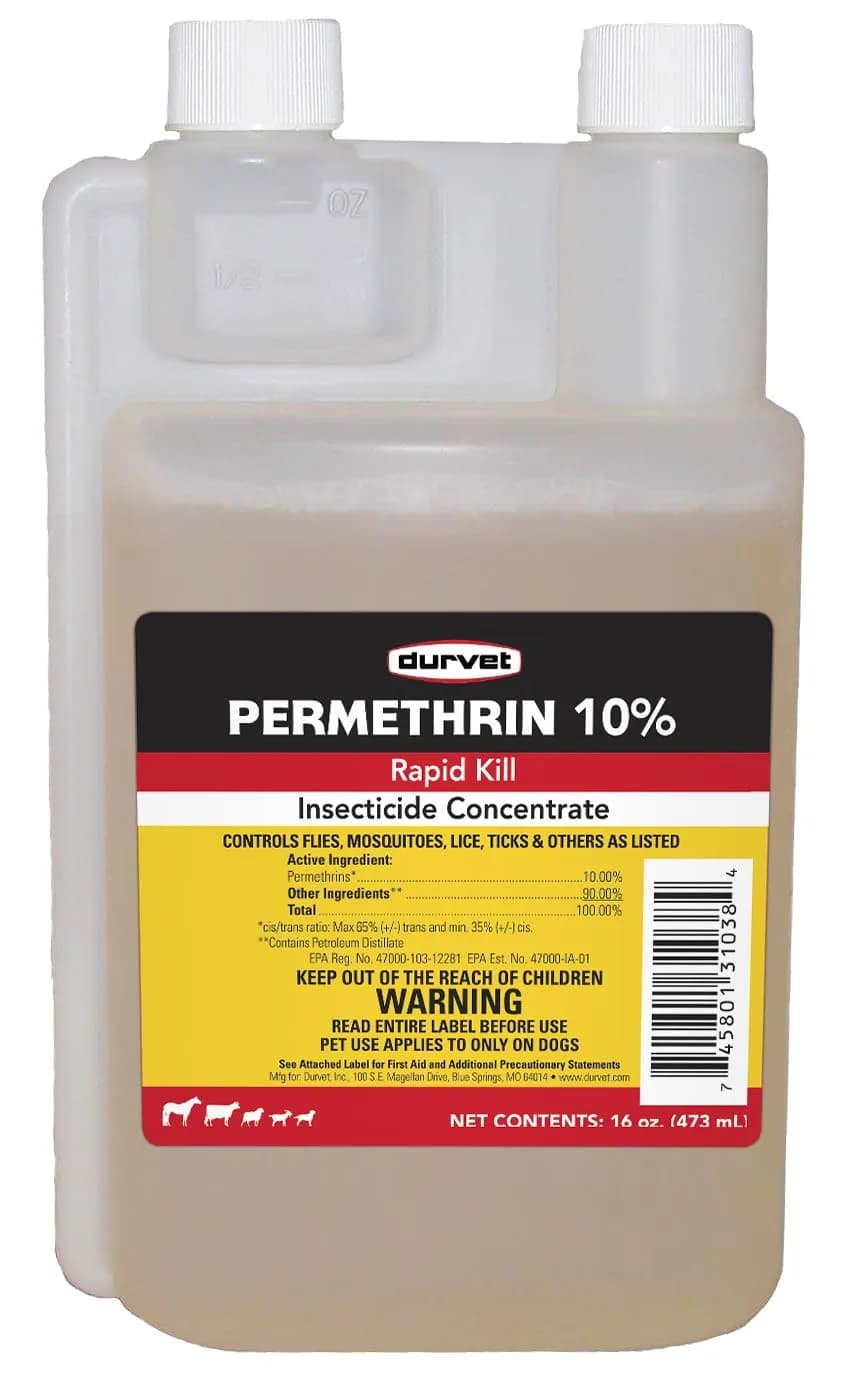 Durvet Permethrin Concentrate 10% Insecticide 473ml (16 Fl Oz) | Fast-Acting Insect Control for Dogs & Premises — No Color