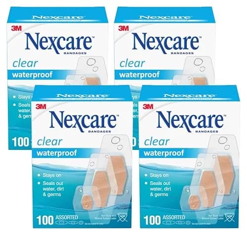 Nexcare Waterproof Clear Bandages Assorted Sizes 100 Count (400 Pieces Total) | 360 Degree Seal for Water, Dirt, Germ Protection thumbnail 1