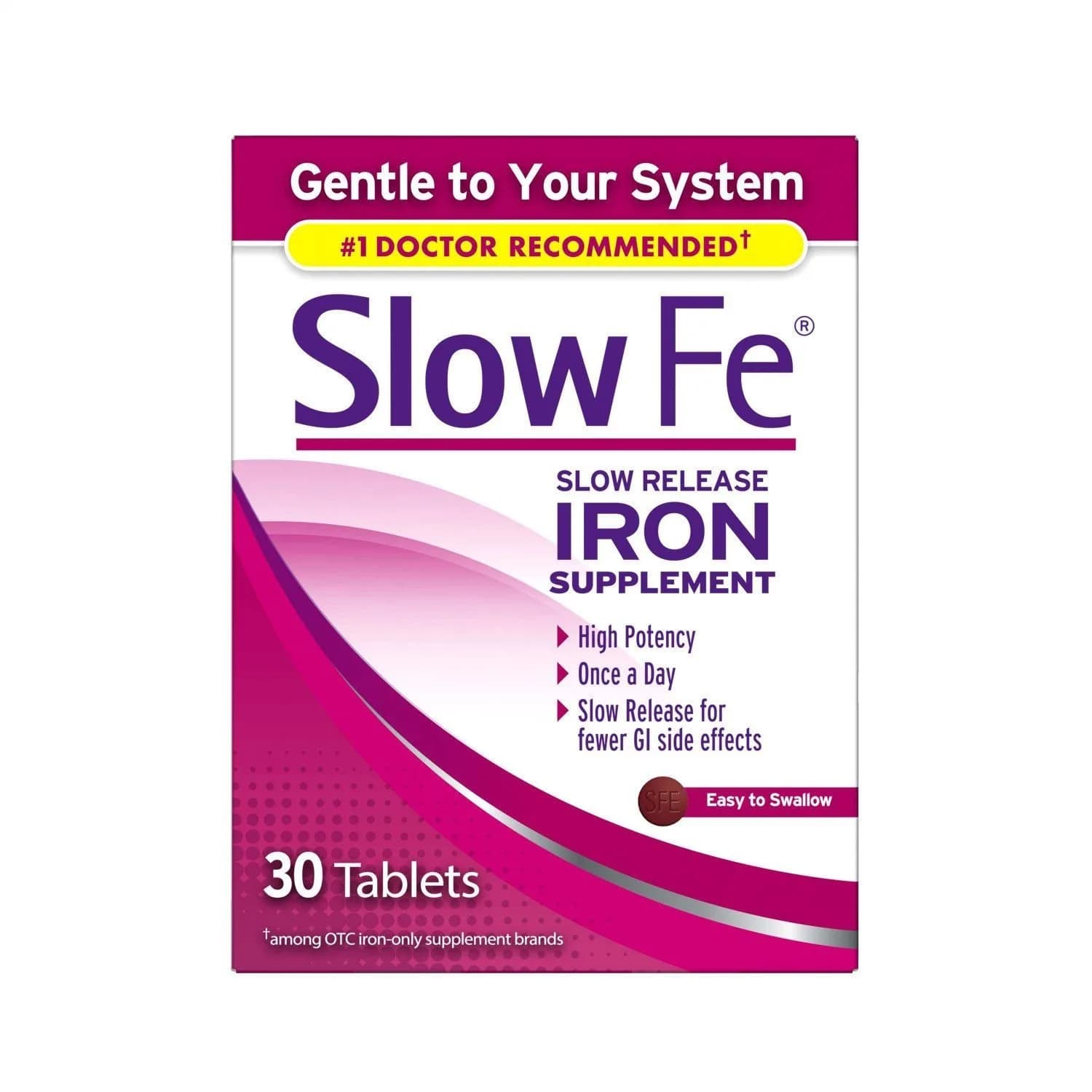 Slow Fe Slow Release Iron Supplement Tablets 30 Count (Pack of 4) | Doctor-Recommended Ferrous Sulfate for Anemia - main product image