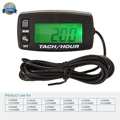 Foundown Engine Hour Meter Inductive Tachometer Backlit Digital 0-99999.9H | Resettable RPM & Maintenance Timer thumbnail 2