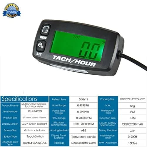 Foundown Engine Hour Meter Inductive Tachometer Backlit Digital 0-99999.9H | Resettable RPM & Maintenance Timer thumbnail 3