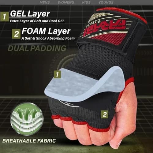 Farabi Sports Kids Hybrid Boxing Inner Gloves Black | Shock Absorbing Gel Padding for Safe Training thumbnail 2