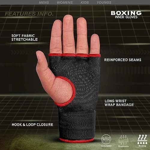 Farabi Sports Kids Hybrid Boxing Inner Gloves Black | Shock Absorbing Gel Padding for Safe Training thumbnail 3