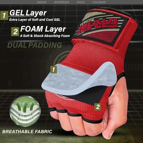 Farabi Sports Kids Hybrid Boxing Inner Gloves Red | Shock Absorption & Comfort for Young Fighters thumbnail 2