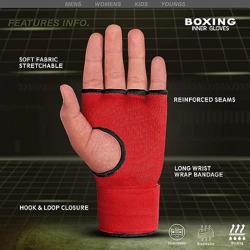Farabi Sports Kids Hybrid Boxing Inner Gloves Red | Shock Absorption & Comfort for Young Fighters thumbnail 3