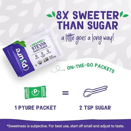 Pyure Organic Stevia Packets Zero Calorie Sweetener 80 Count | USDA Organic & Non-GMO Verified thumbnail 2