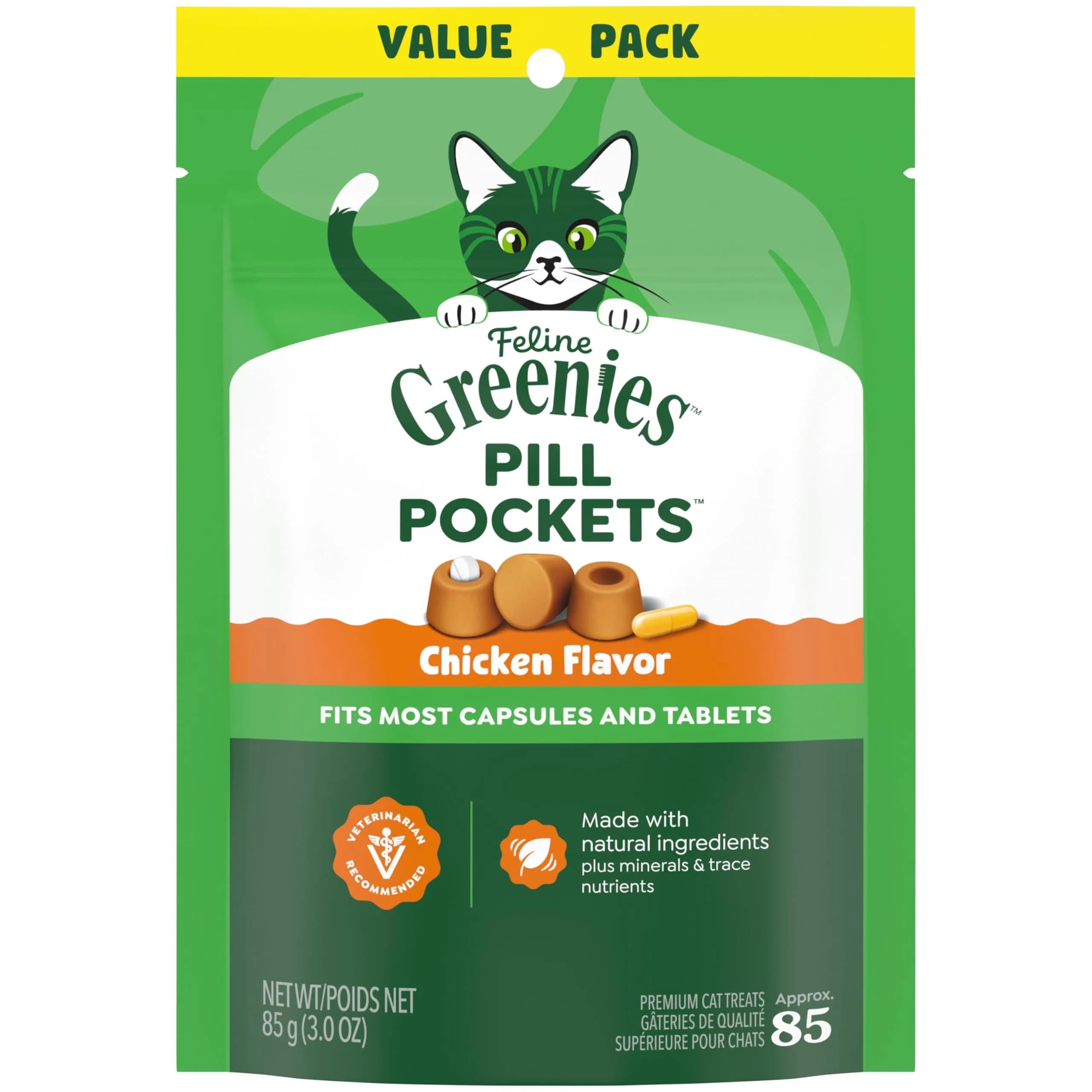 Greenies Feline Pill Pockets Soft Cat Treats, Chicken Flavor, 3 Ounce Pack - main product image