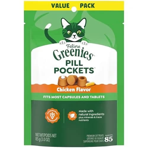 Greenies Feline Pill Pockets Soft Cat Treats, Chicken Flavor, 45 Count | Vet-Recommended Pill Hiding Treat — Chicken / 3 Ounce