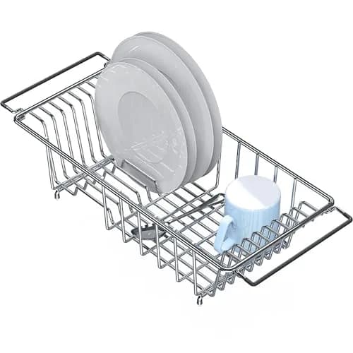 Simple Houseware Stainless Over Sink Dish Drainer Drying Rack | Holds 8 Plates, Chrome, Medium thumbnail 1