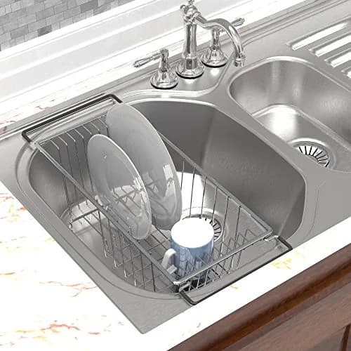 Simple Houseware Stainless Over Sink Dish Drainer Drying Rack | Holds 8 Plates, Chrome, Medium thumbnail 2