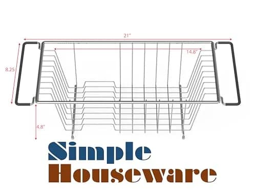 Simple Houseware Stainless Over Sink Dish Drainer Drying Rack | Holds 8 Plates, Chrome, Medium thumbnail 3