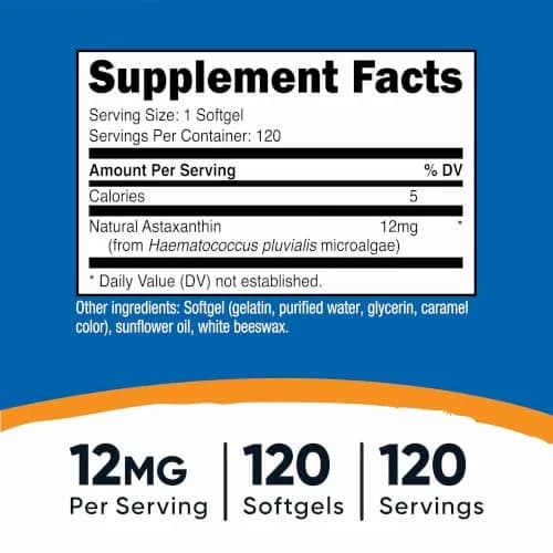 Nutricost Astaxanthin 12mg | 120 Softgels, Unflavored, Gluten-Free, GMO-Free thumbnail 2