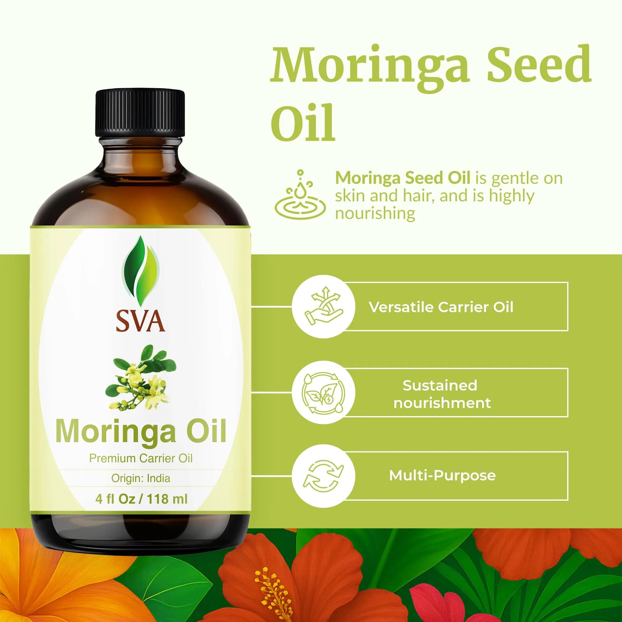 SVA Organics Moringa Seed Carrier Oil, 4 Fl Oz (118 ml) - Pure & Natural - view 2