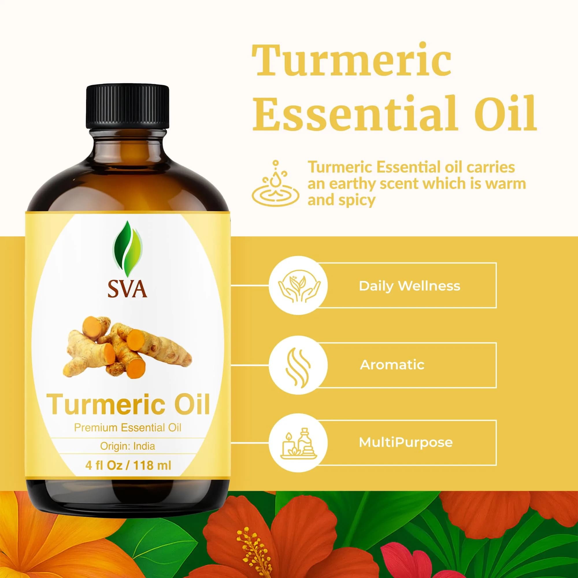 SVA ORGANICS Turmeric Essential Oil, 4 Fl Oz (118 mL) - Pure & Natural - view 2