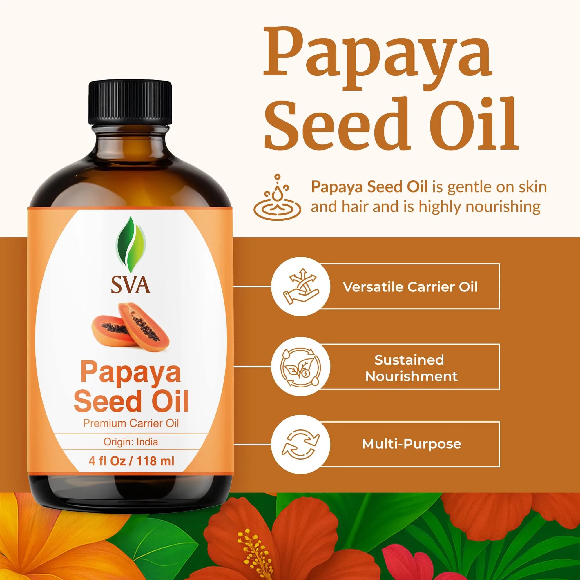 SVA ORGANICS Papaya Seed Carrier Oil 4 Fl Oz (118 ml) - Natural & Pure - view 2